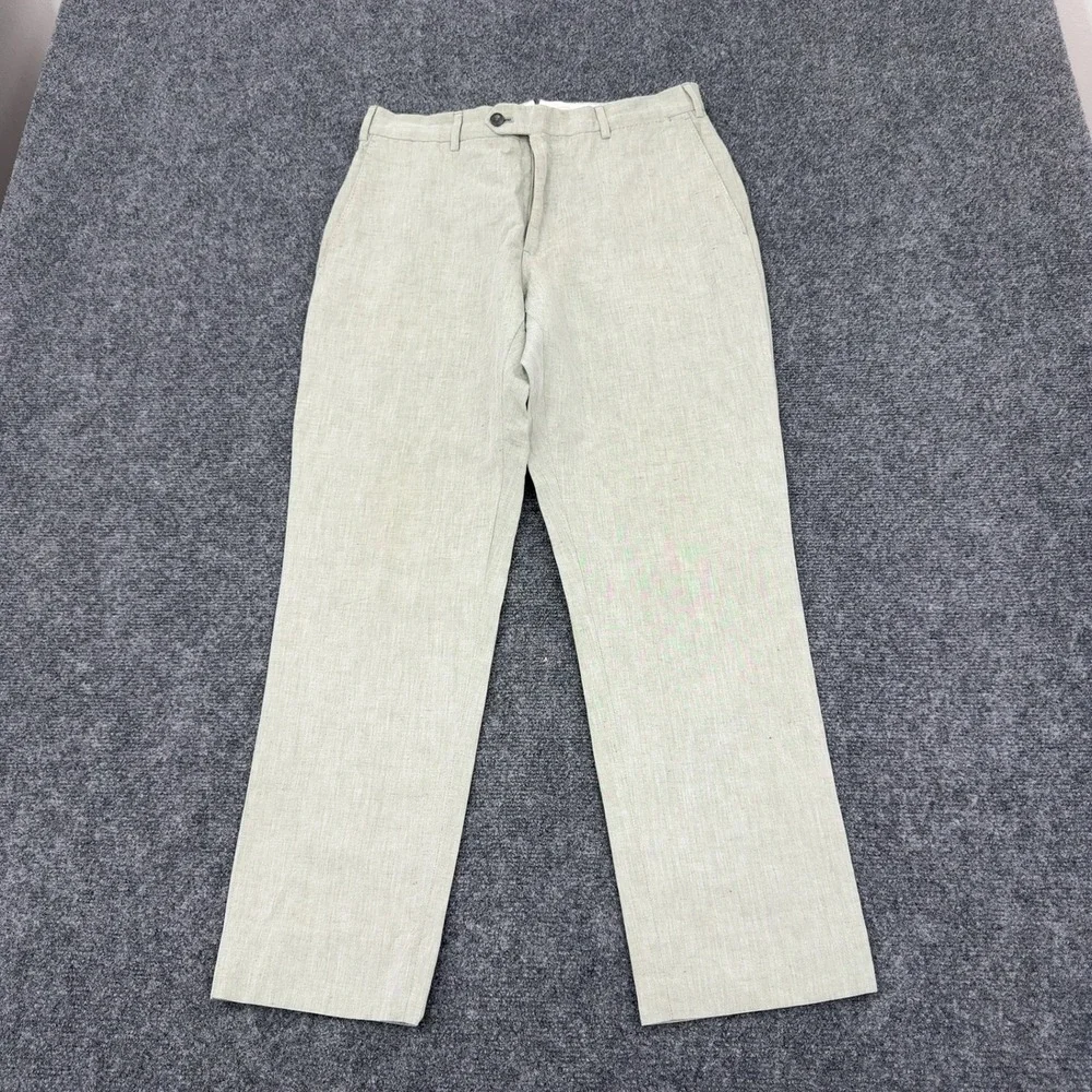 J Hilburn Trousers Mens 31 Beige Linen Cotton Flat Front Custom Dress Casual
